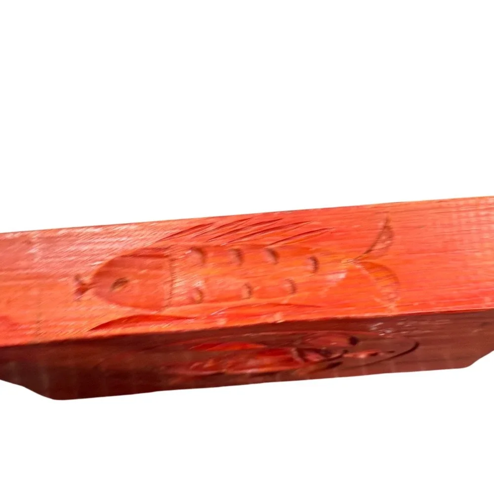 Vintage‎ Hand Carved Wooden Mooncake Mold Chinese Rice Cake Press Red Decor 11in